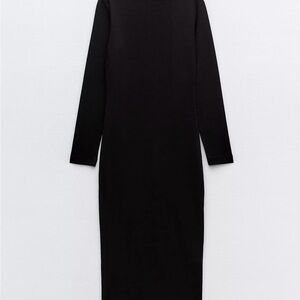 Zara Asymmetric Neckline Black Long Sleeve Dress